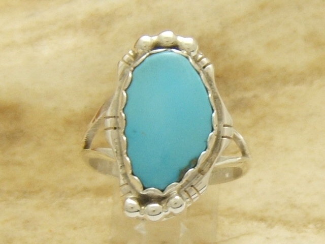 Bague Ours En Argent Sterling Et Turquoise - Artisanat Navajo Par Spencer - Taille 11