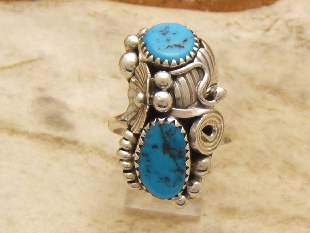 Bague Navajo en Argent 925 Pueblo de Nuit, Bijou Amerindien-Bague H