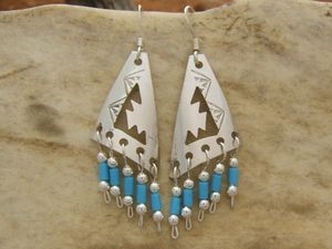 Boucles D'oreilles Anciennes - Tête De Panthère En Turquoise - Plaqué Or - Style Vintage - Occasion