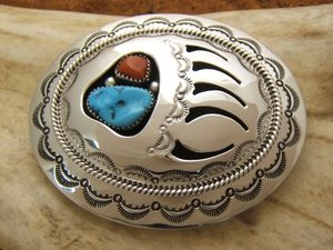 Boucle de ceinture patte d'ours en argent et Turquoise