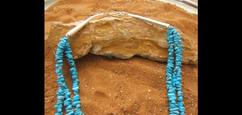 Collier Vintage Navajo En Argent 925 Avec Turquoise - Marque Lee Thompson - Bijou Indien