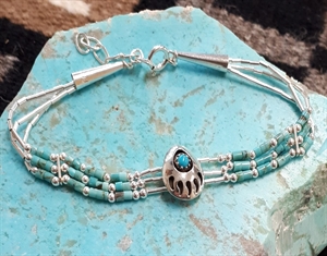 Bracelet Vintage Style Indien Années 70 - Perles Bleu Turquoise Et Barrette - Occasion